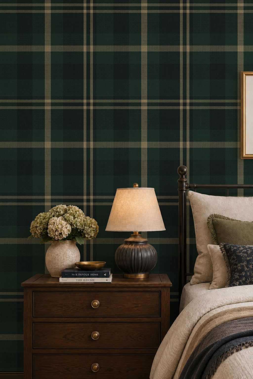 Dark Forest Green Tartan Plaid - Serene Farmhouse Wallpaper