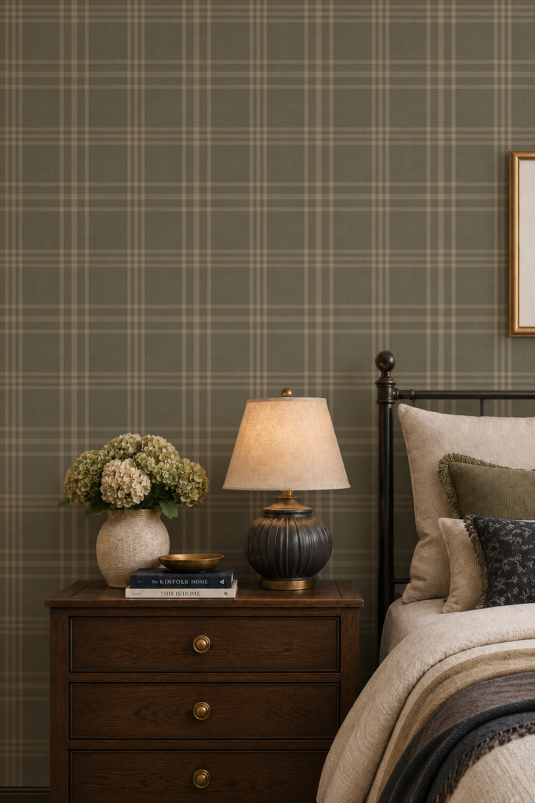 Rustic Sage Green Plaid Tartan Farmhouse Wallpaper