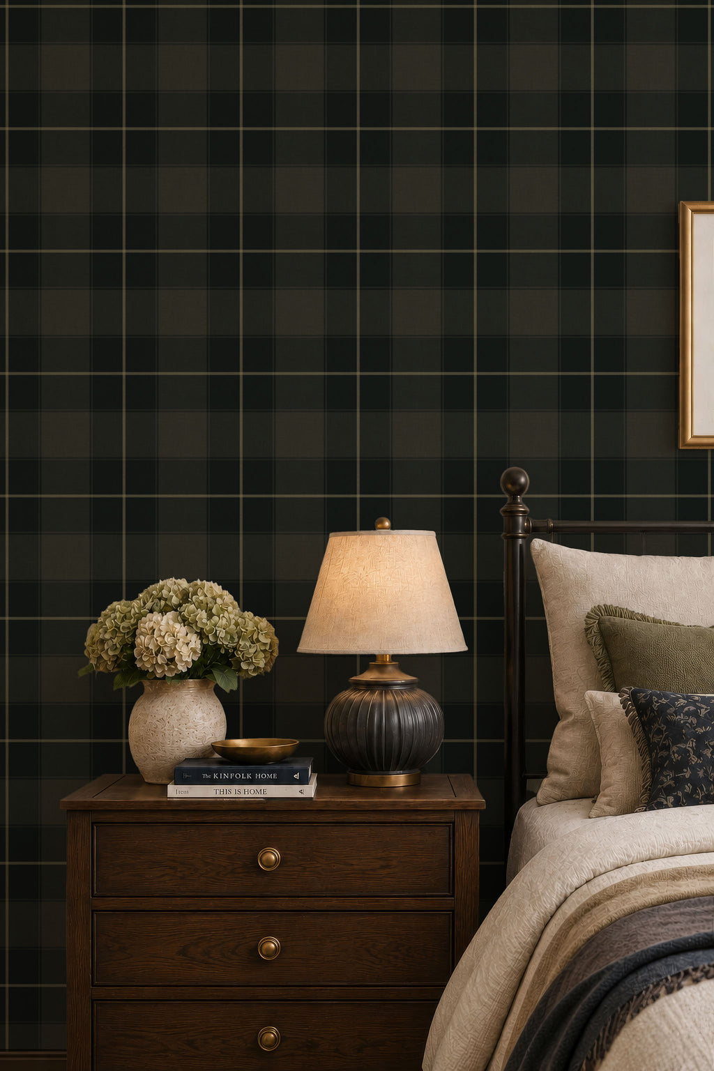 Dark Blue and Green Plaid Wallpaper