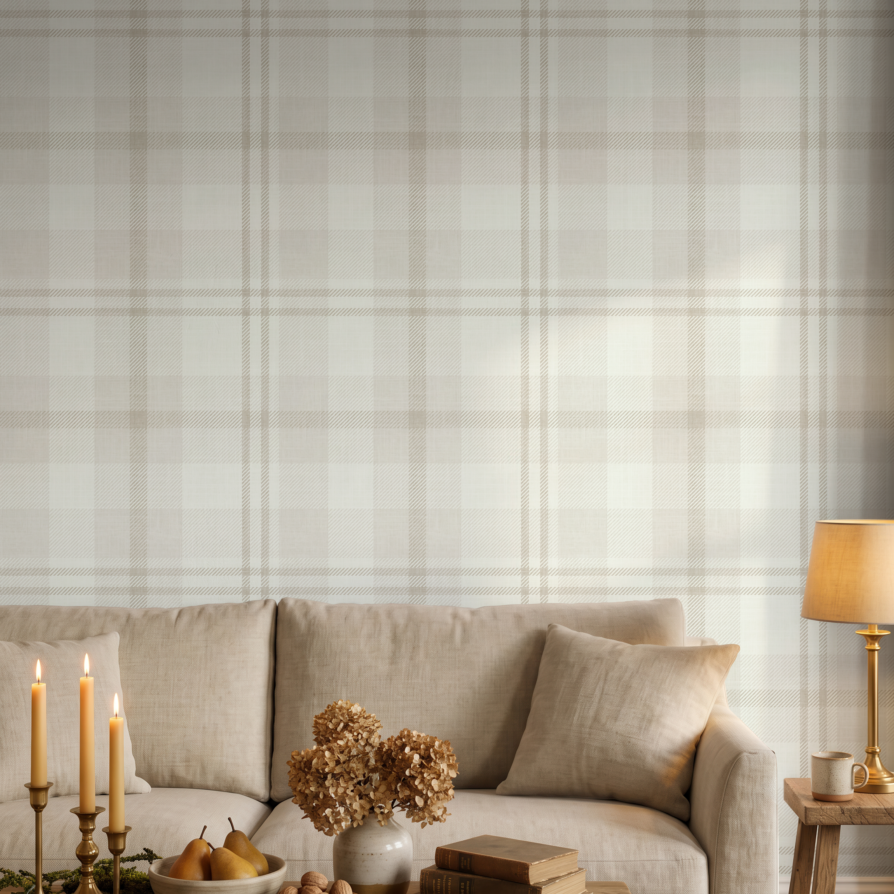 Neutral Tartan Plaid Farmhouse Wallpaper
