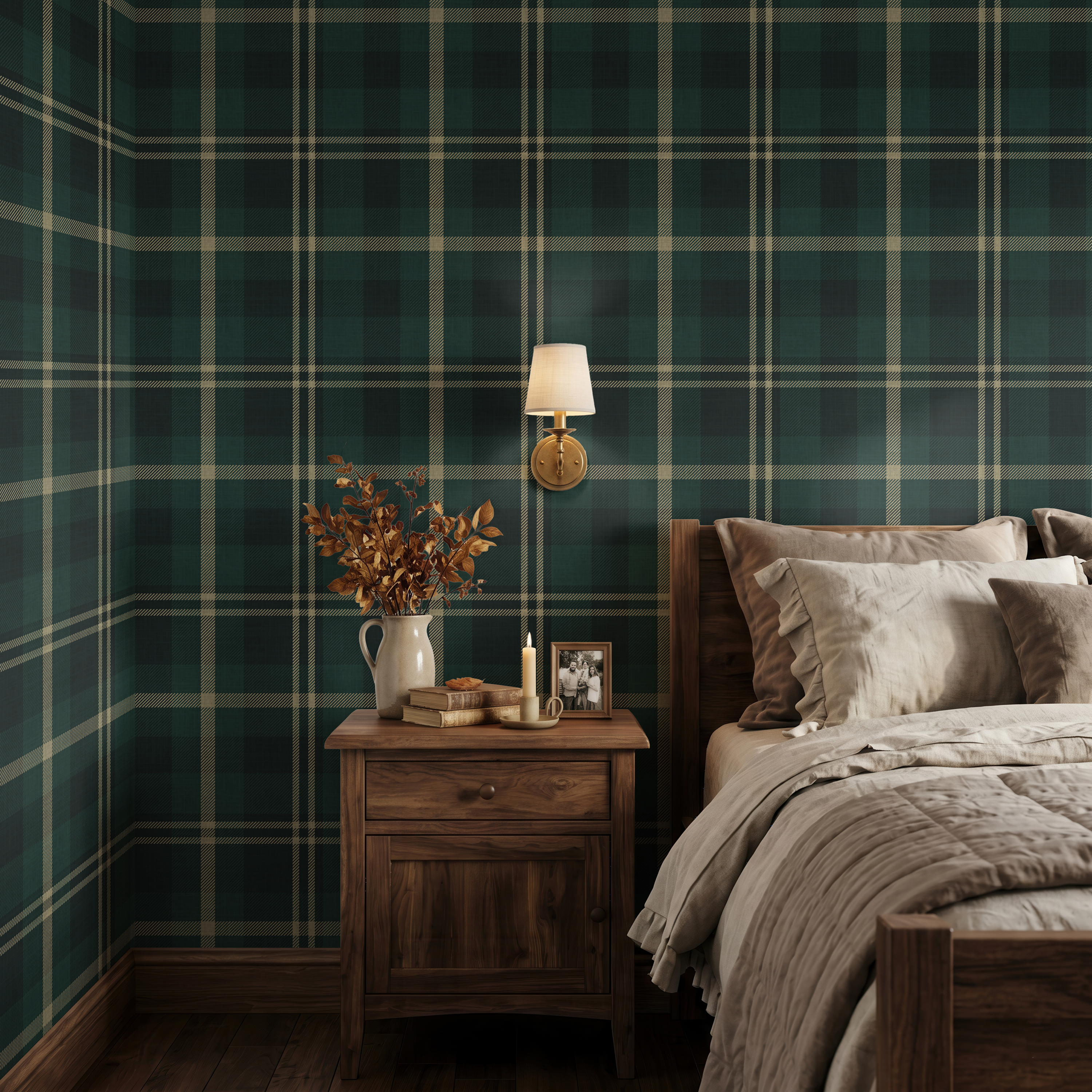 Dark Forest Green Tartan Plaid - Serene Farmhouse Wallpaper
