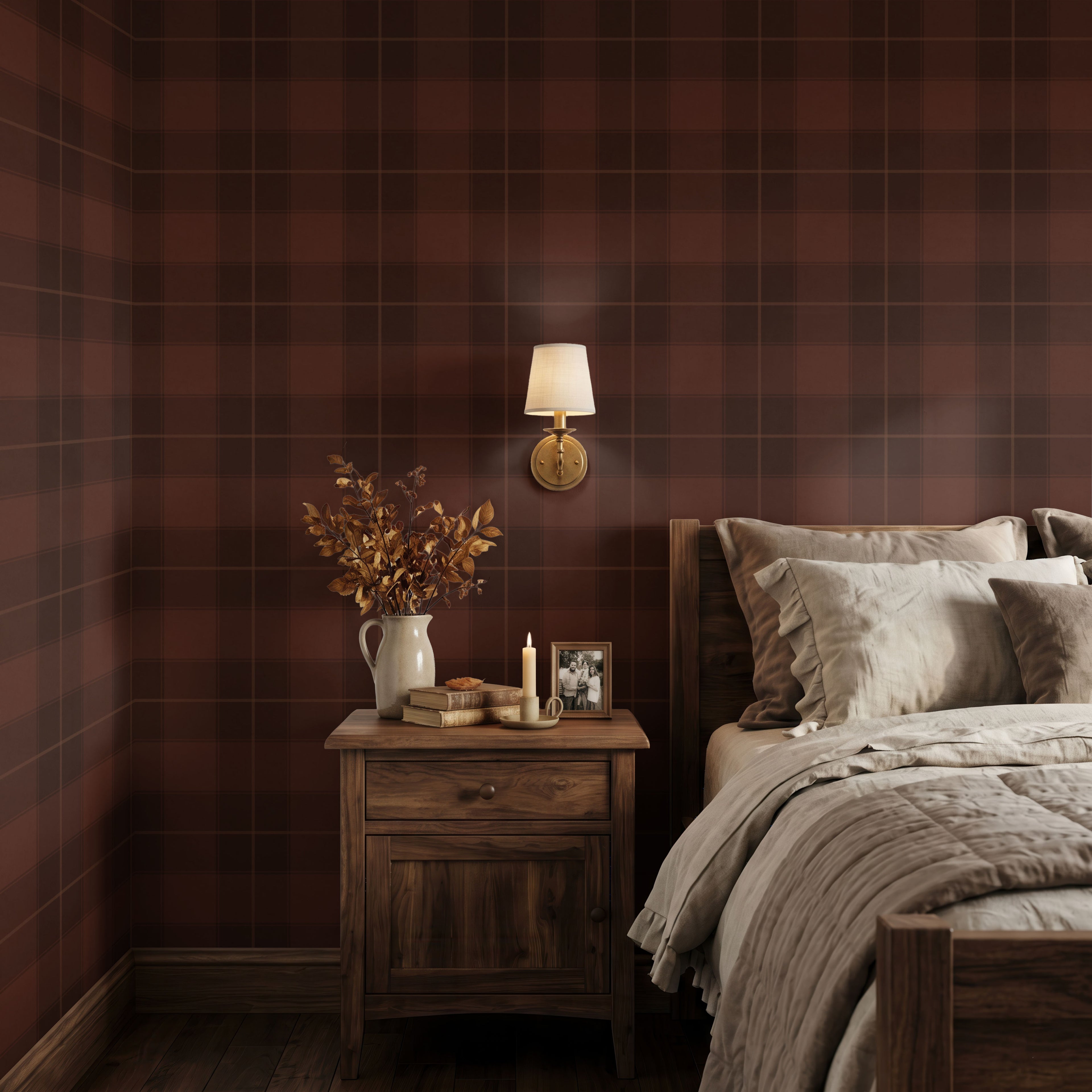 Cozy Wine red tartan plaid wallpaper