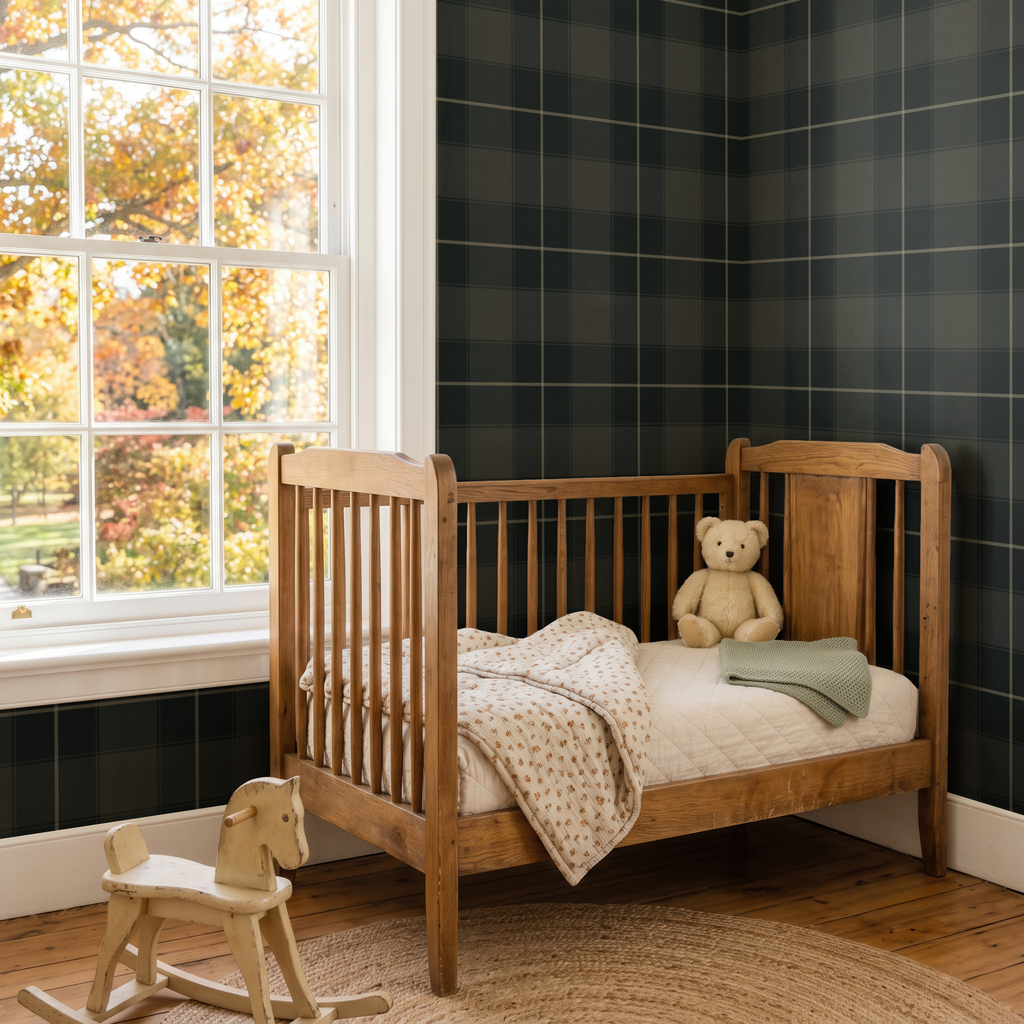 Dark Blue and Green Plaid Wallpaper
