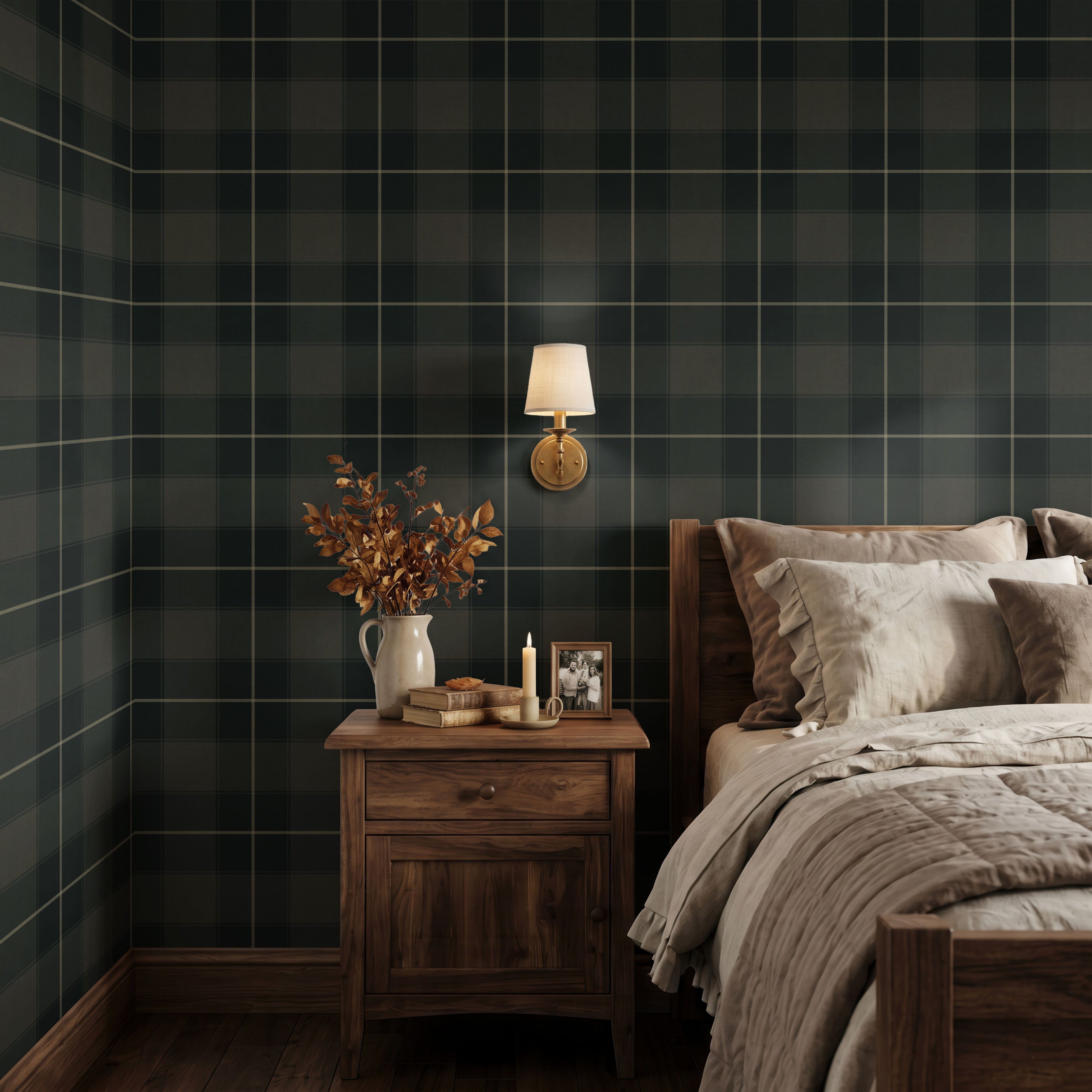 Dark Blue and Green Plaid Wallpaper