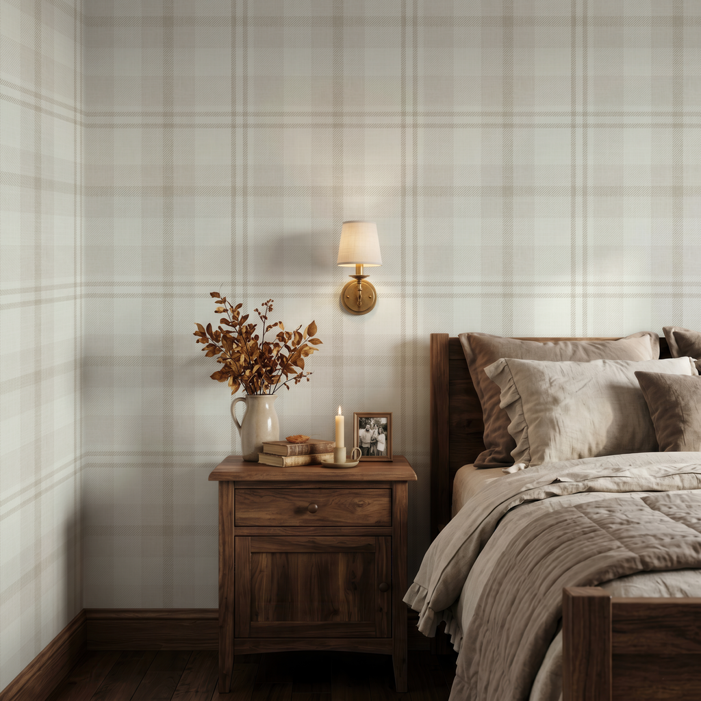 Neutral Tartan Plaid Farmhouse Wallpaper