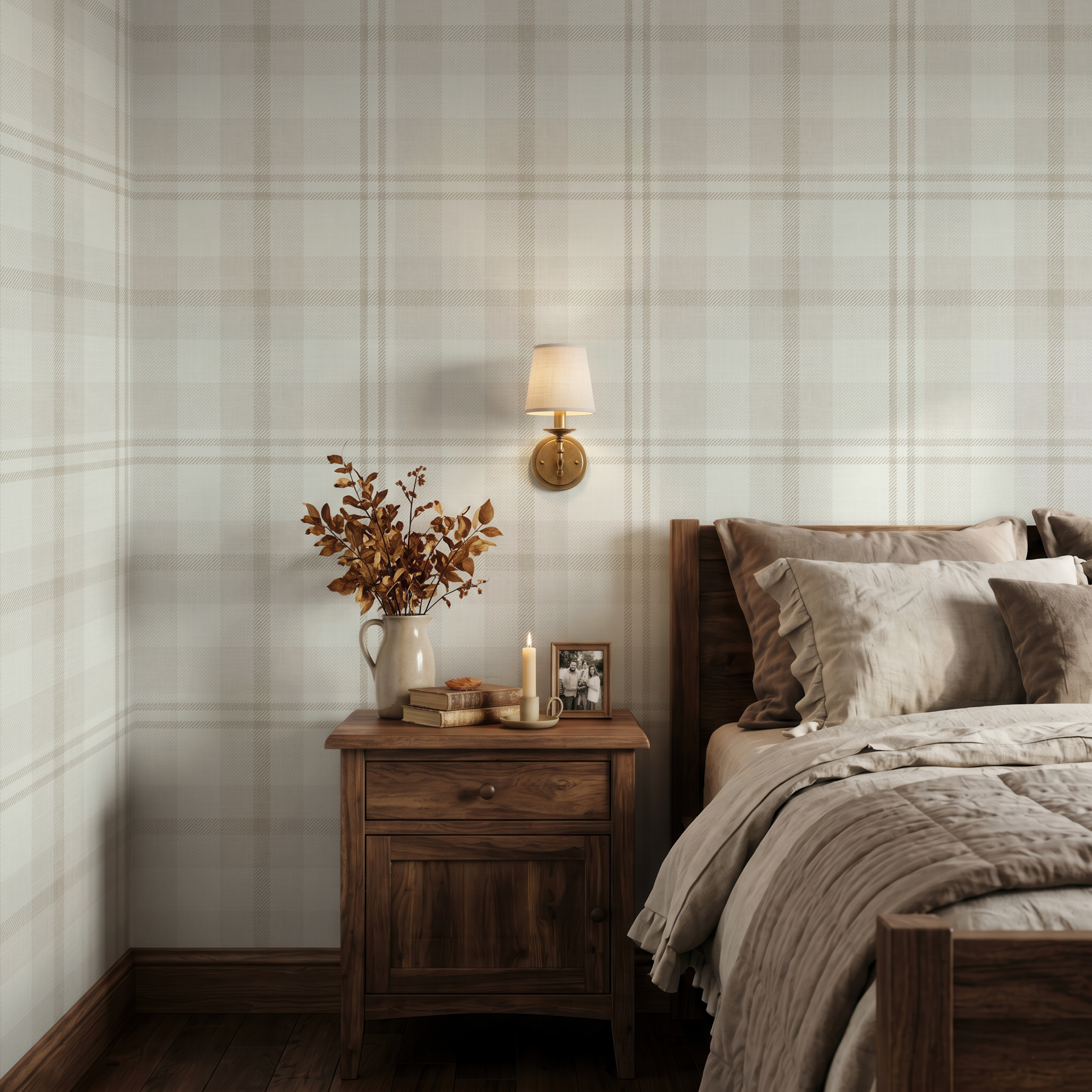 Neutral Tartan Plaid Farmhouse Wallpaper