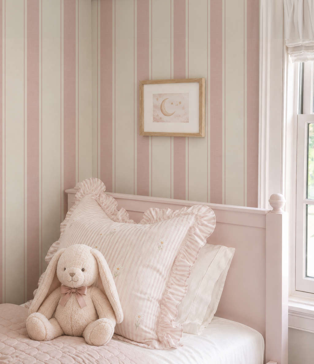 Pink Stripe girl nursery Wallpaper