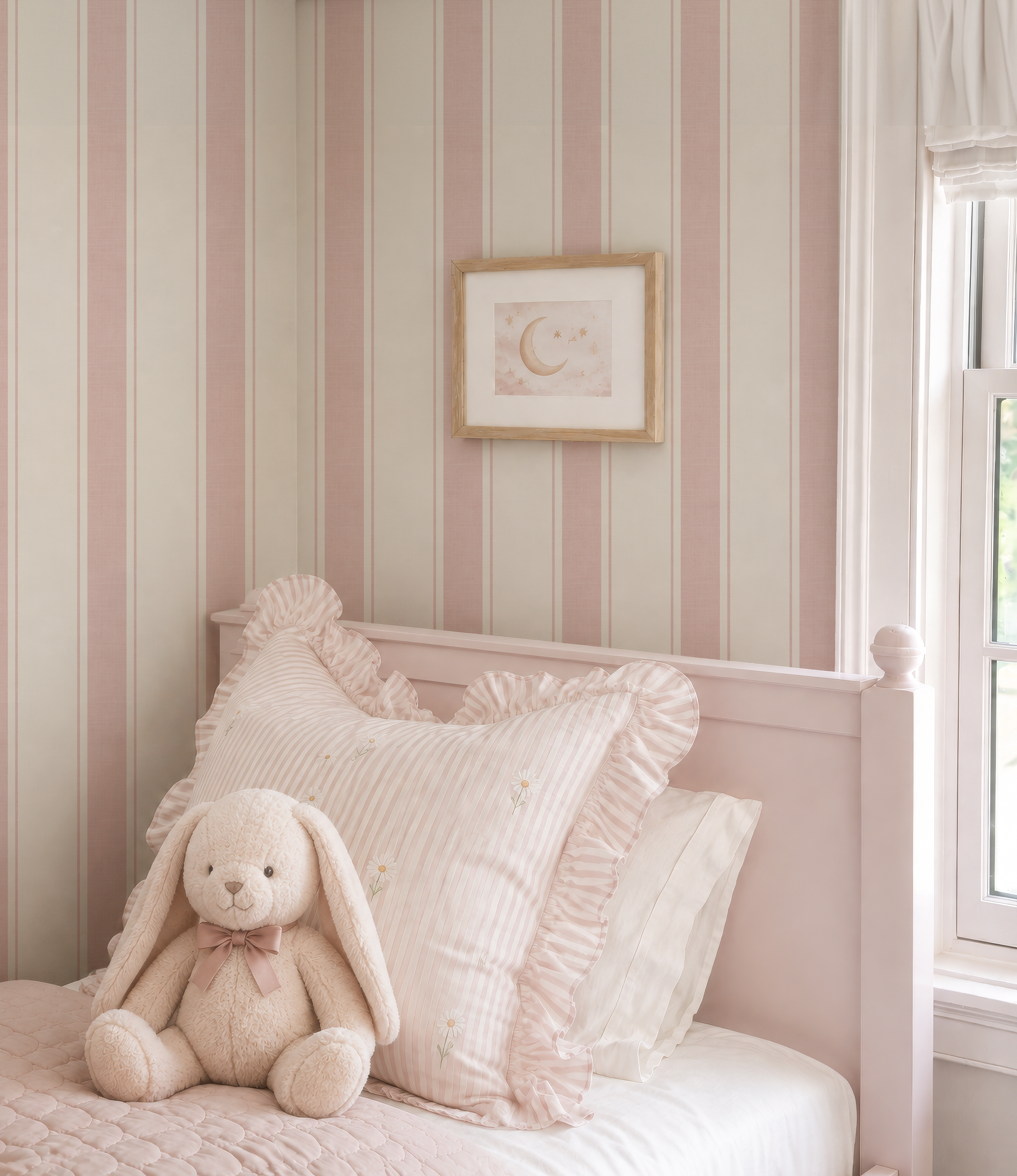 Pink Stripe girl nursery Wallpaper