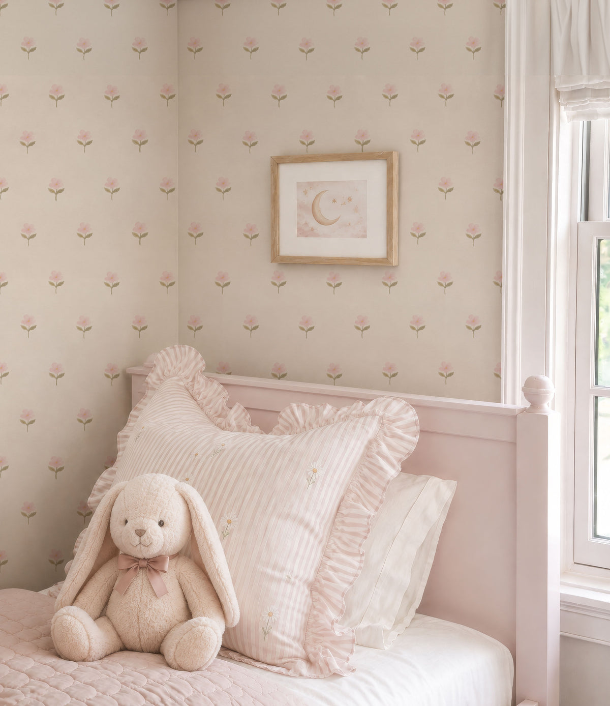Pink watercolor floral cottage Wallpaper