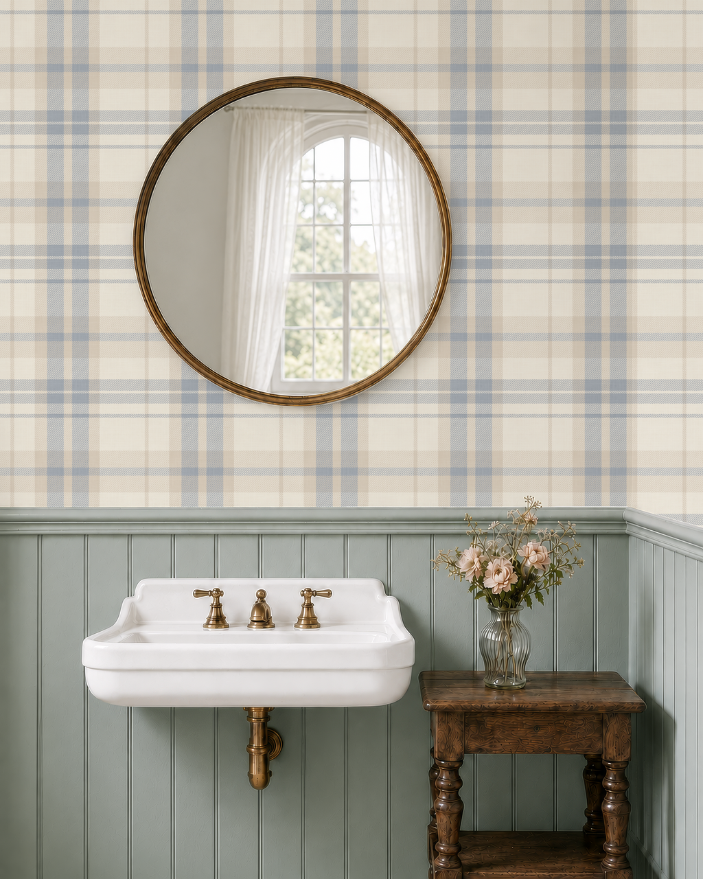 Cozy Cottage tartan Plaid Wallpaper for Bathrooms or Nursery Bedrooms