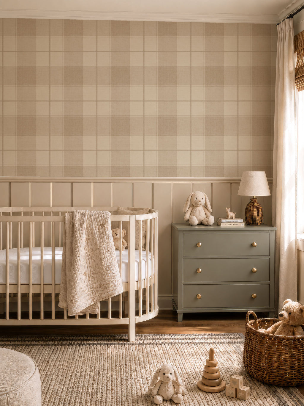 Neutral heritage Farmhouse plaid Wallpaper