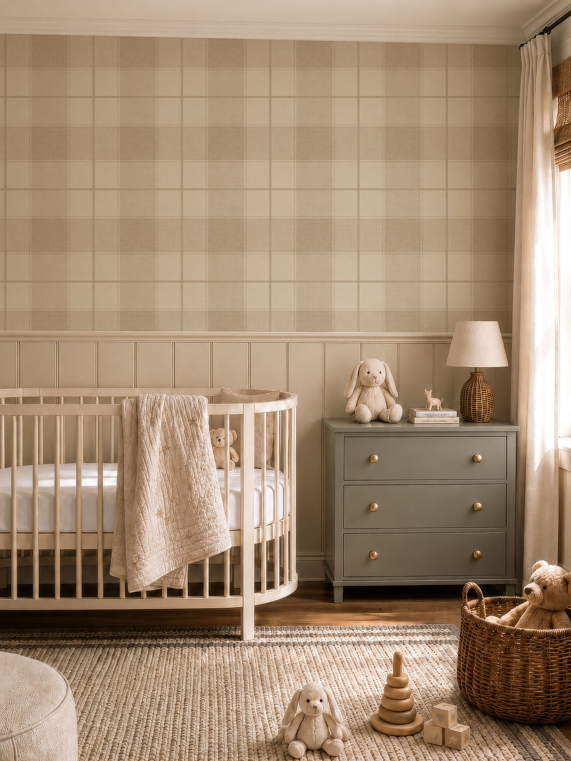 Neutral heritage Farmhouse plaid Wallpaper