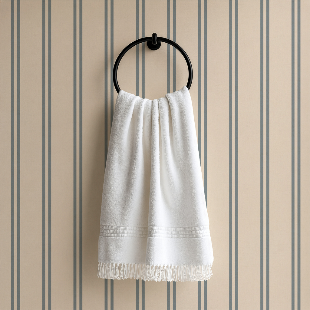 Blue & cream soft double striped Wallpaper | Coastal Farmhouse Neutral Texture
