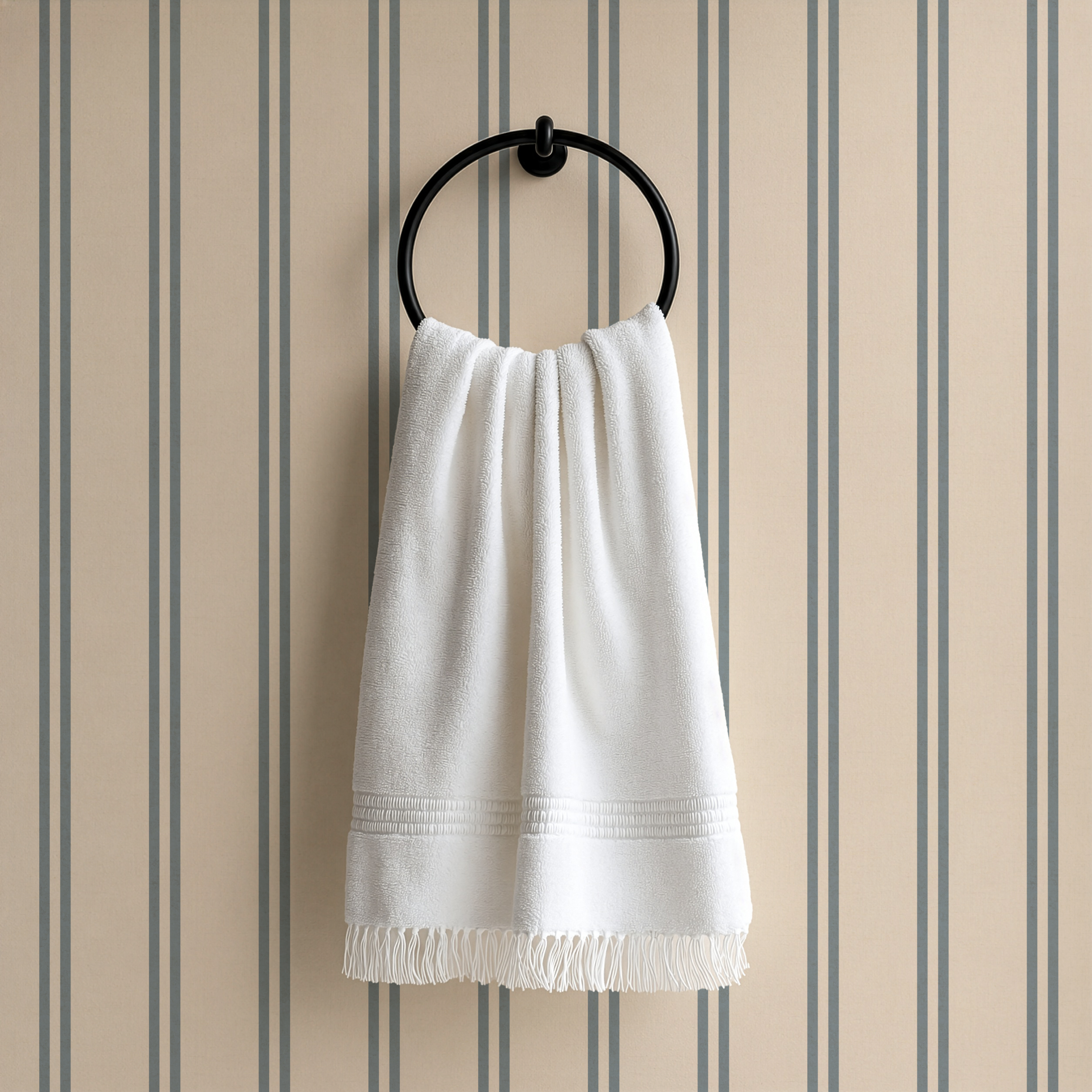 Blue & cream soft double striped Wallpaper | Coastal Farmhouse Neutral Texture
