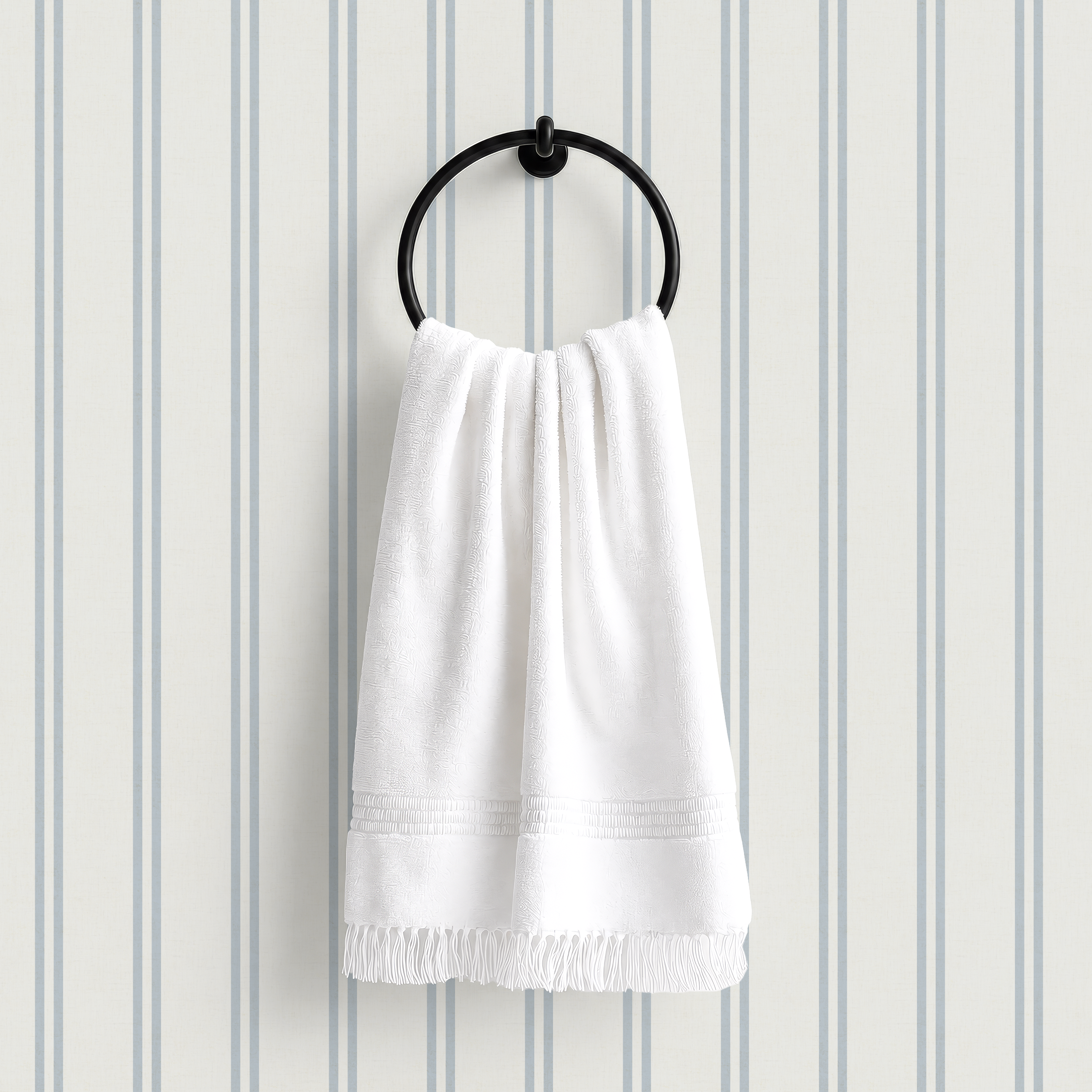 Light Blue Double Ticking Striped Wallpaper | striped Wall Covering Farmhouse Nursery Linen Texture (Removable)