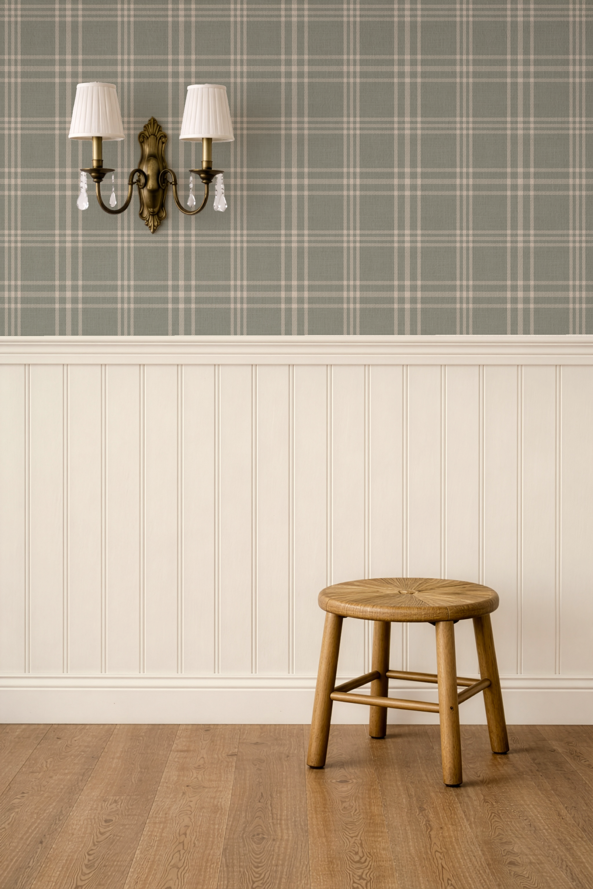 Rustic Sage Green Plaid Tartan Farmhouse Wallpaper