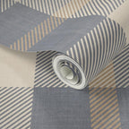 Neutral blue and beige Plaid Wallpaper – Nordic plaid design Farmhouse Interiors - Traditional Tartan Wall Decor, Peel & Stick or Grasscloth