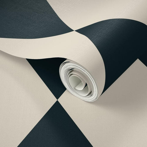 Black and Cream Diamond Wallpaper: vintage elegant checkerboard Harlequin Pattern - FREE SHIPPING