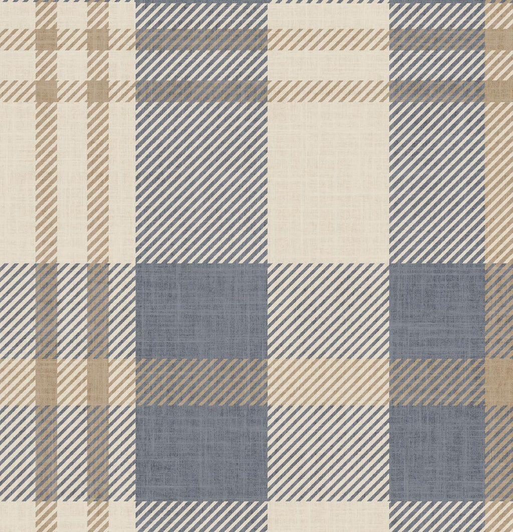 Neutral blue and beige Plaid Wallpaper – Nordic plaid design Farmhouse Interiors - Traditional Tartan Wall Decor, Peel & Stick or Grasscloth