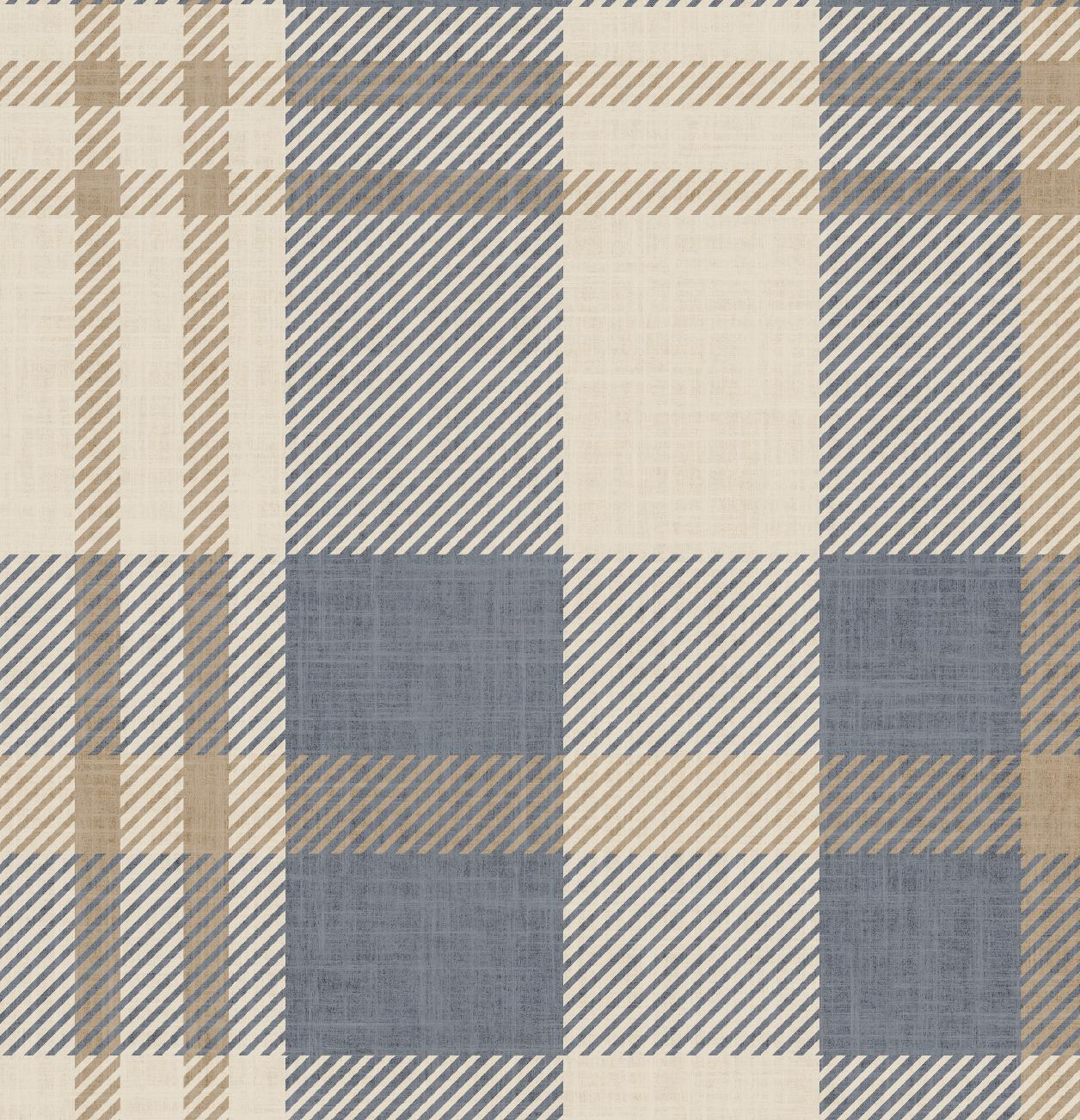Neutral blue and beige Plaid Wallpaper – Nordic plaid design Farmhouse Interiors - Traditional Tartan Wall Decor, Peel & Stick or Grasscloth