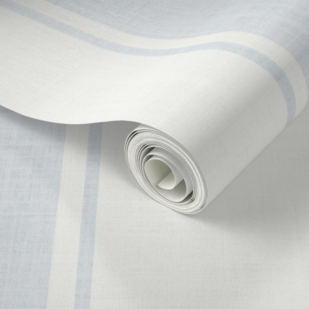 Blue Striped Wallpaper: Wide Stripes with Linen Texture, Coastal Farmhouse Wall Covering, Soft Blue Vintage Stripes, Peel and Stick