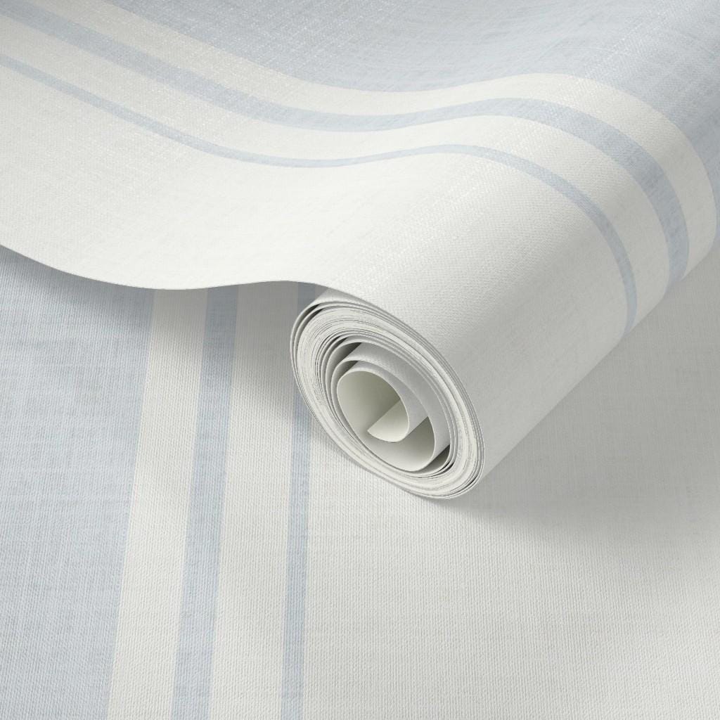 Coastal Blue Striped Wallpaper: Linen Textured Nursery, Cottage Stripes (Peel & Stick)