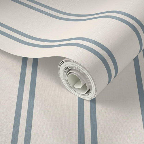 Blue & cream soft double striped Wallpaper: Coastal Farmhouse Neutral Texture - premium wallpaper - FREE SHIPPING