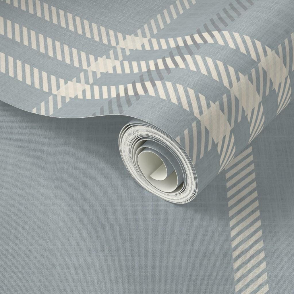 Neutral Blue Plaid Wallpaper: Modern Cottage Baby Nursery Decor (Peel and Stick)