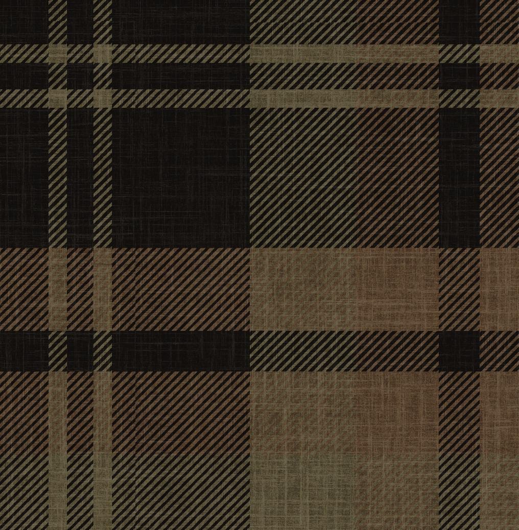 Dark black Plaid removable peel & stick Wallpaper: rustic dark brown olive green Wall covering - cozy farmhouse interior - grasscloth option