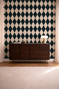 Black and Cream Diamond Wallpaper: vintage elegant checkerboard Harlequin Pattern - FREE SHIPPING