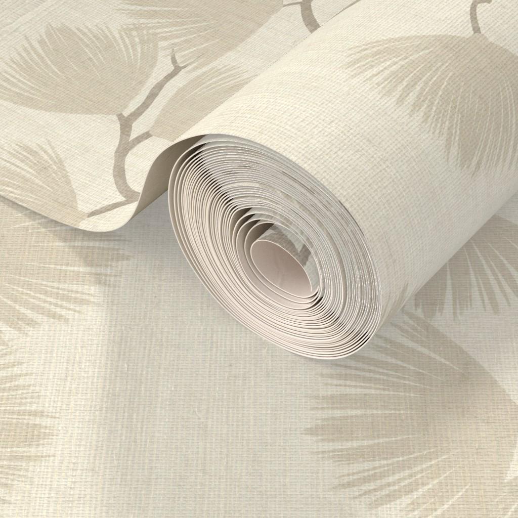 Beige Pine Branch Wallpaper – Minimalist Woodland Wall Decor (Peel and Stick)