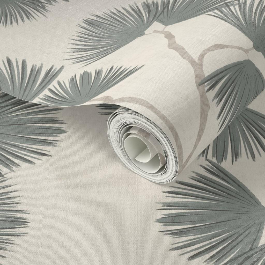Green Pine Branch Wallpaper minimalist Japandi Wall covering cozy woodland Scandinavian wall decor natural calming farmhouse peel and stick