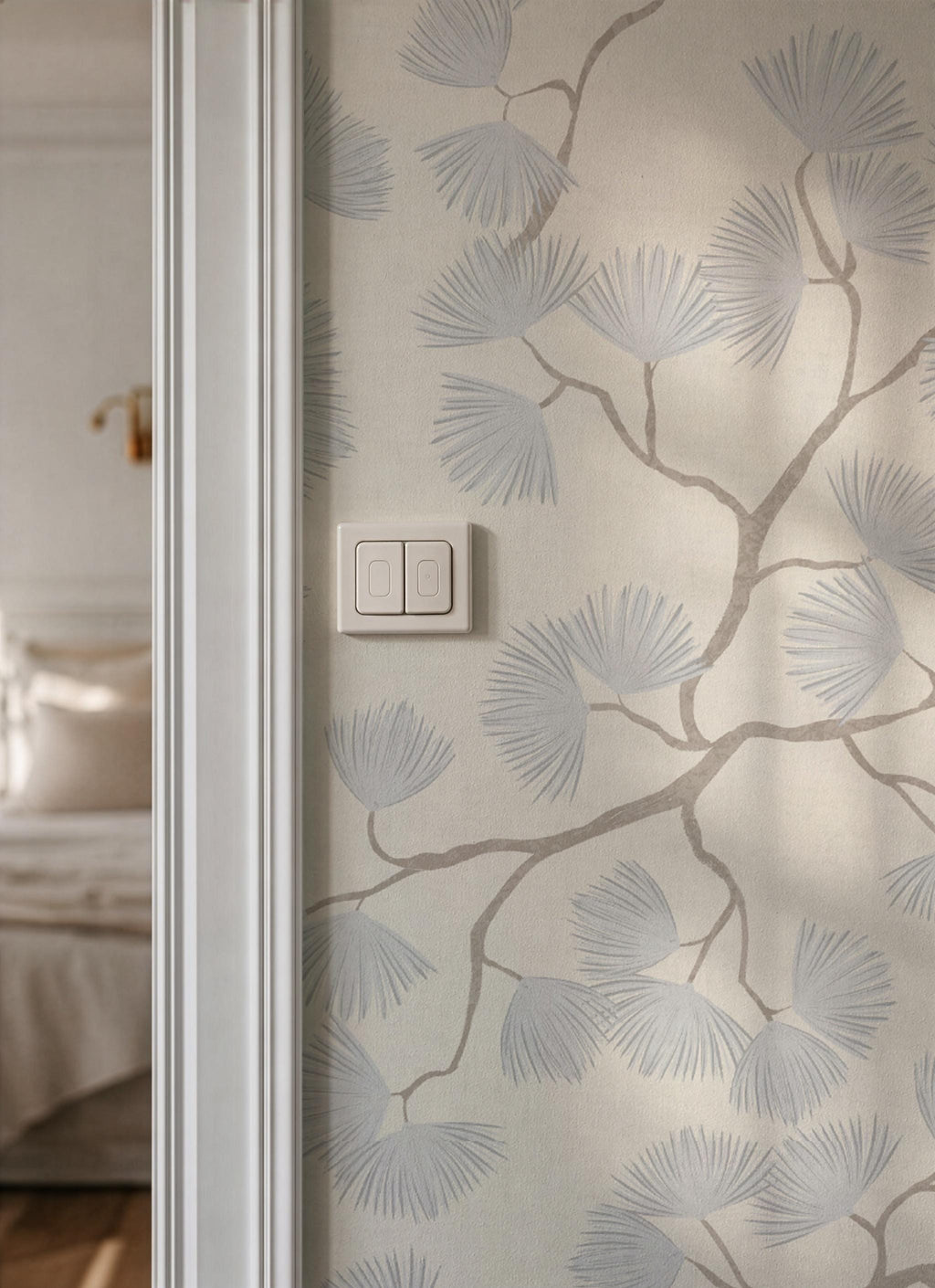 Scandinavian Wallpaper blue Pine branch Wall covering minimalist woodland light blue forest peel and stick calming wall farmhouse wall decor