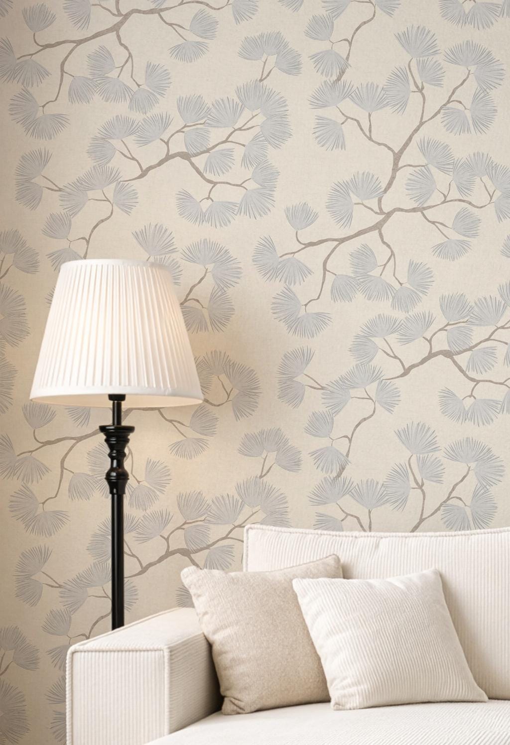 Scandinavian Wallpaper blue Pine branch Wall covering minimalist woodland light blue forest peel and stick calming wall farmhouse wall decor