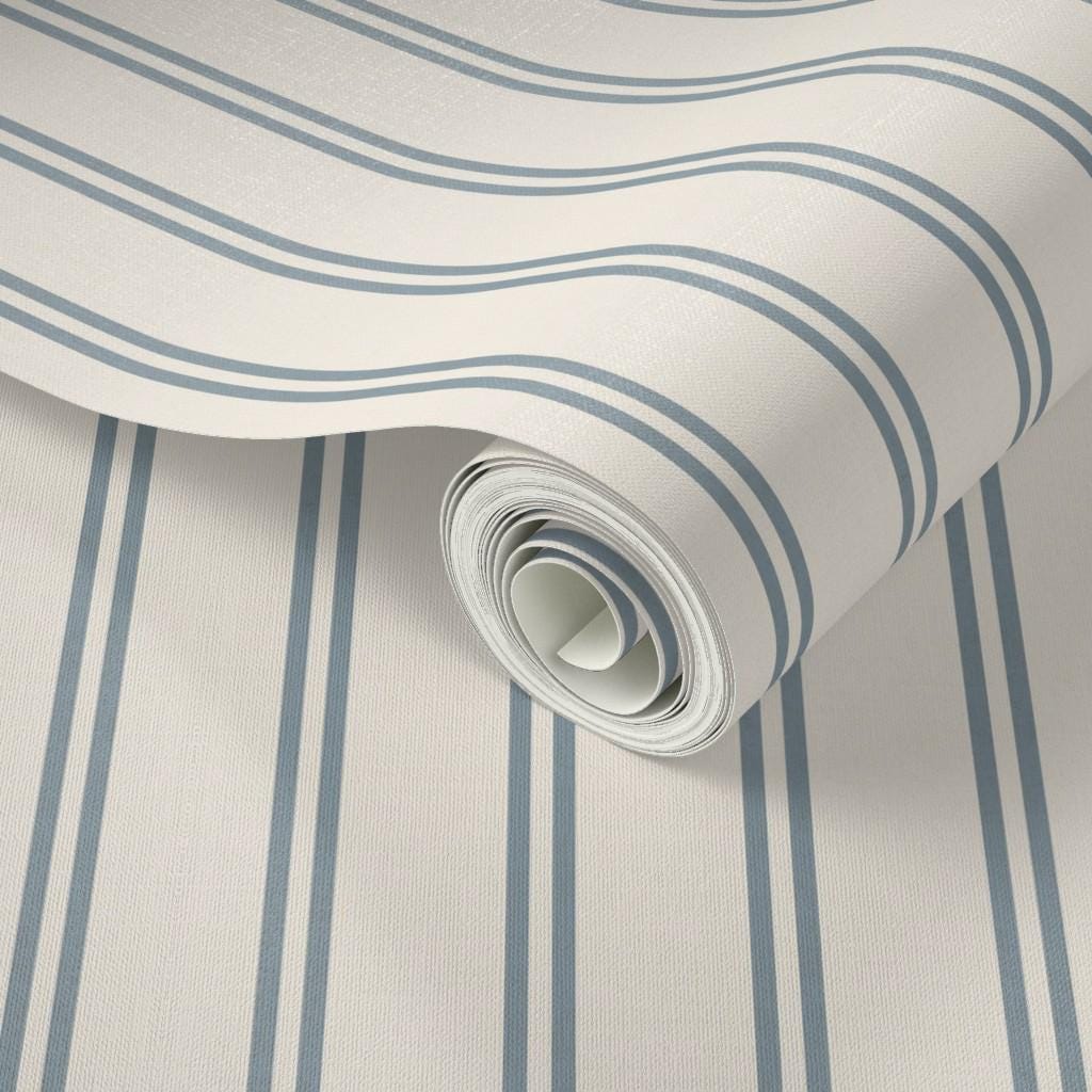 Blue striped wallpaper cozy dusty blue thin lines wall covering cute nursery wall decor coastal farmhouse elegant wallpaper peel and stick