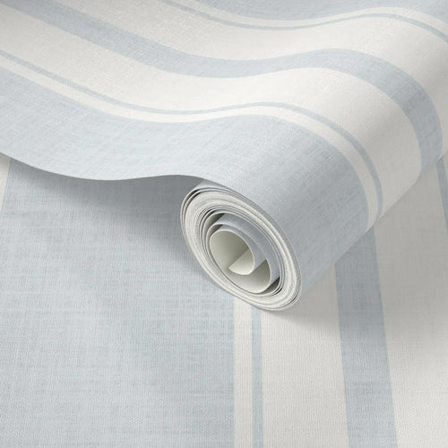 pale blue farmhouse wallpaper ticking stripe removable french blue stripe wall cottage cream stripe linen look peel and stick wall covering