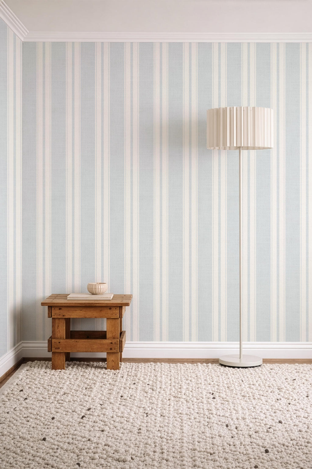 pale blue farmhouse wallpaper ticking stripe removable french blue stripe wall cottage cream stripe linen look peel and stick wall covering
