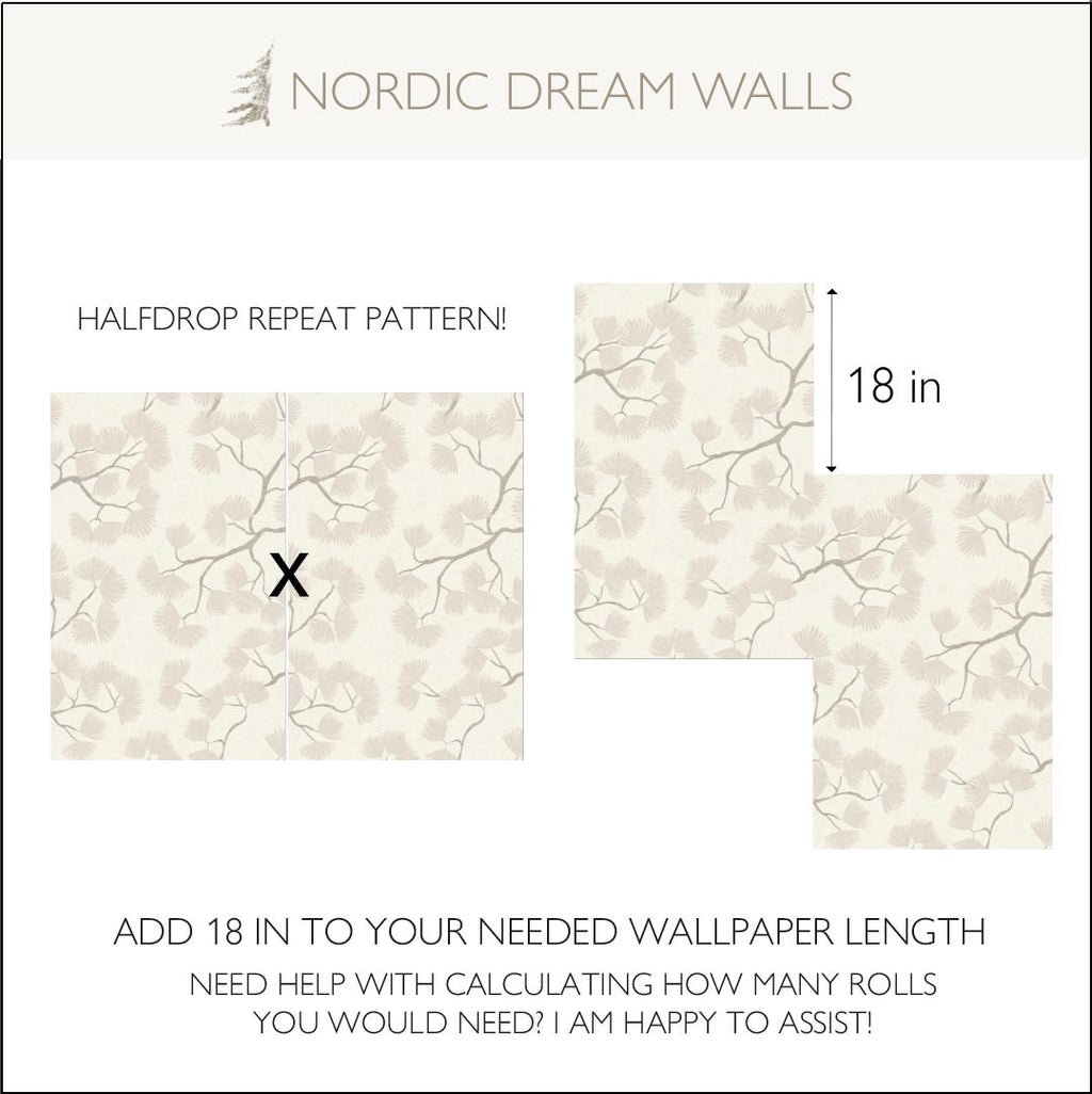 Scandinavian Pine Branch Wallpaper: Slate Blue Japanese Wall Covering Minimalist Woodland Wall Decor (Peel and Stick)