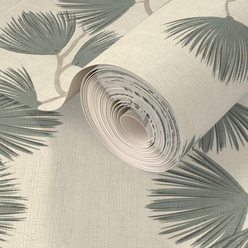 Green Pine Branch Wallpaper minimalist Japandi Wall covering cozy woodland Scandinavian wall decor natural calming farmhouse peel and stick