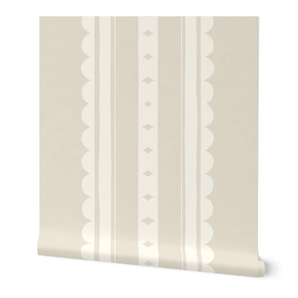 Beige Scallop Stripe Nursery Wallpaper – Gender Neutral Baby Wall Covering (Peel and Stick)
