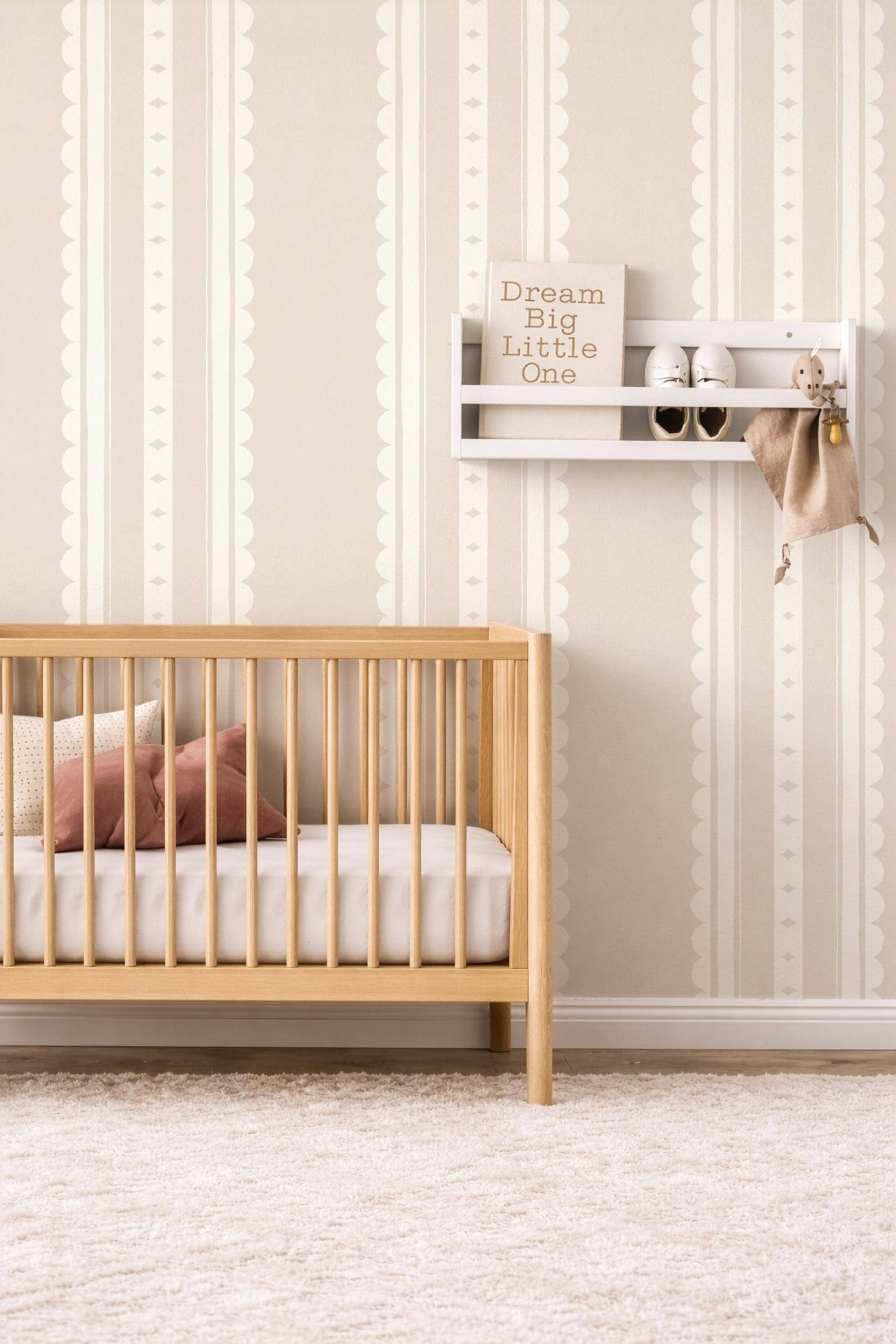 Beige Scallop Stripe Nursery Wallpaper – Gender Neutral Baby Wall Covering (Peel and Stick)