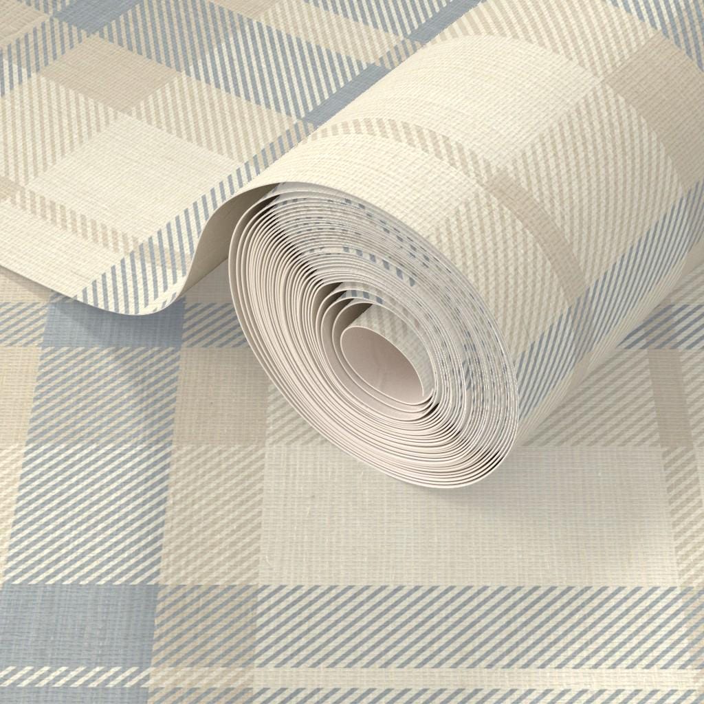 Blue Plaid removable Wallpaper: Modern cozy Cottage Decor soft blue and beige plaid - soft nursery wallpaper - peel and stick wallpaper