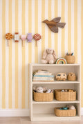 Butter Yellow Hand-Painted Stripe Nursery Wallpaper – Kids Room Wall Decor