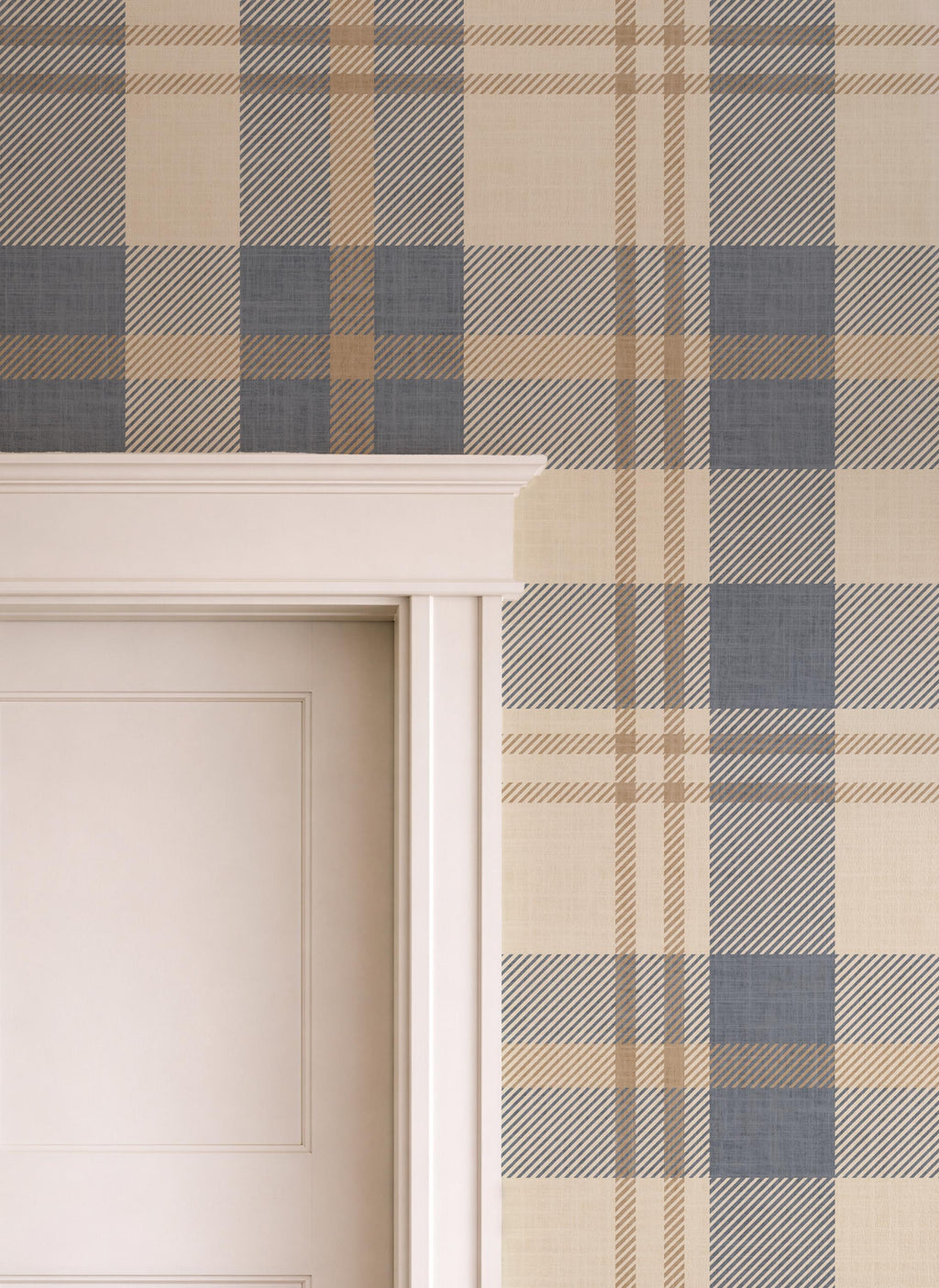 Neutral blue and beige Plaid Wallpaper – Nordic plaid design Farmhouse Interiors - Traditional Tartan Wall Decor, Peel & Stick or Grasscloth