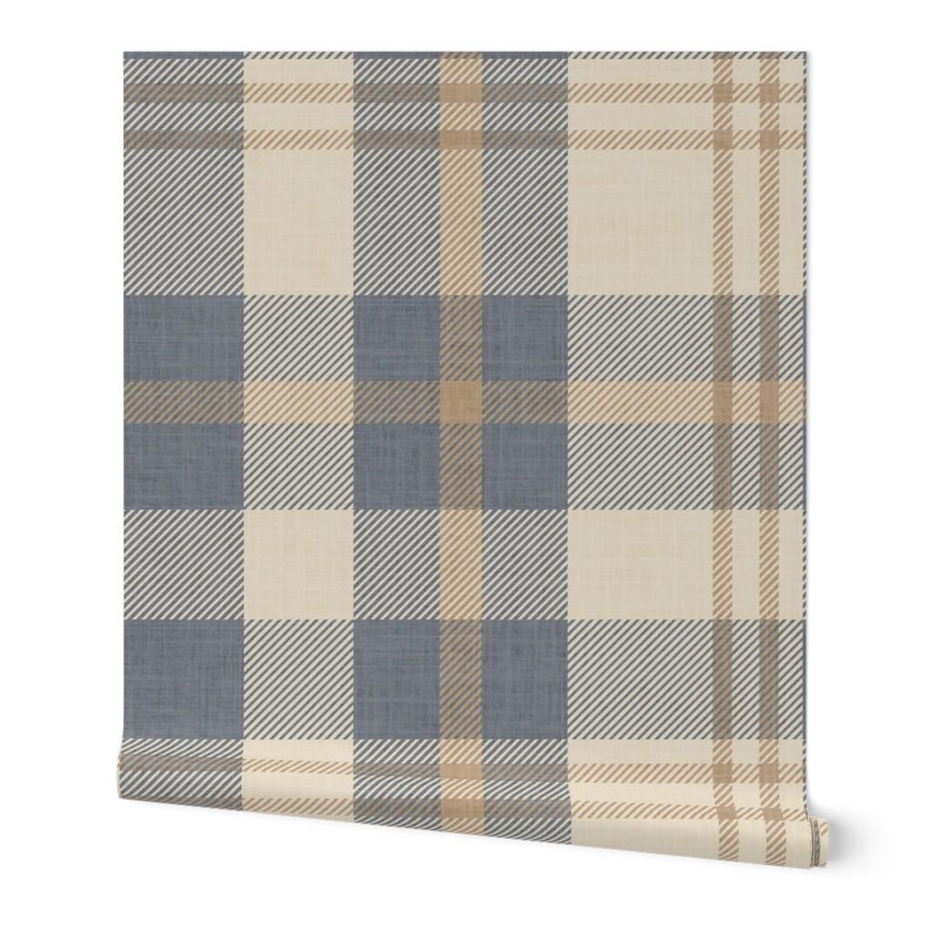 Neutral blue and beige Plaid Wallpaper – Nordic plaid design Farmhouse Interiors - Traditional Tartan Wall Decor, Peel & Stick or Grasscloth