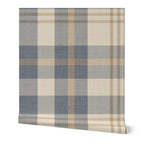 Neutral blue and beige Plaid Wallpaper – Nordic plaid design Farmhouse Interiors - Traditional Tartan Wall Decor, Peel & Stick or Grasscloth