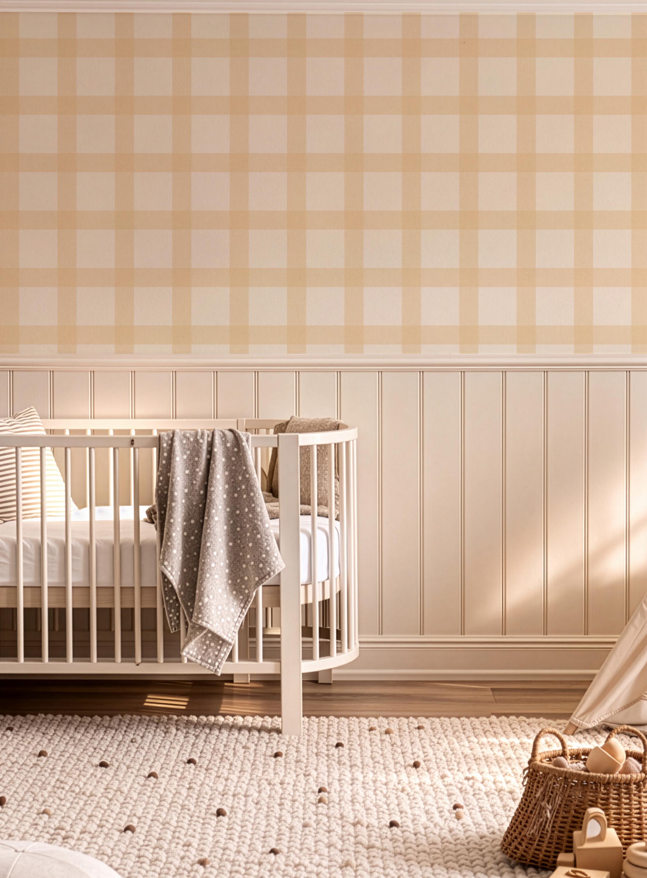 Butter Yellow Gingham Wallpaper – Cozy Cottage Nursery Wall Covering - Yellow Bedroom Wall Decor Cozy Cottage Wall - FREE SHIPPING