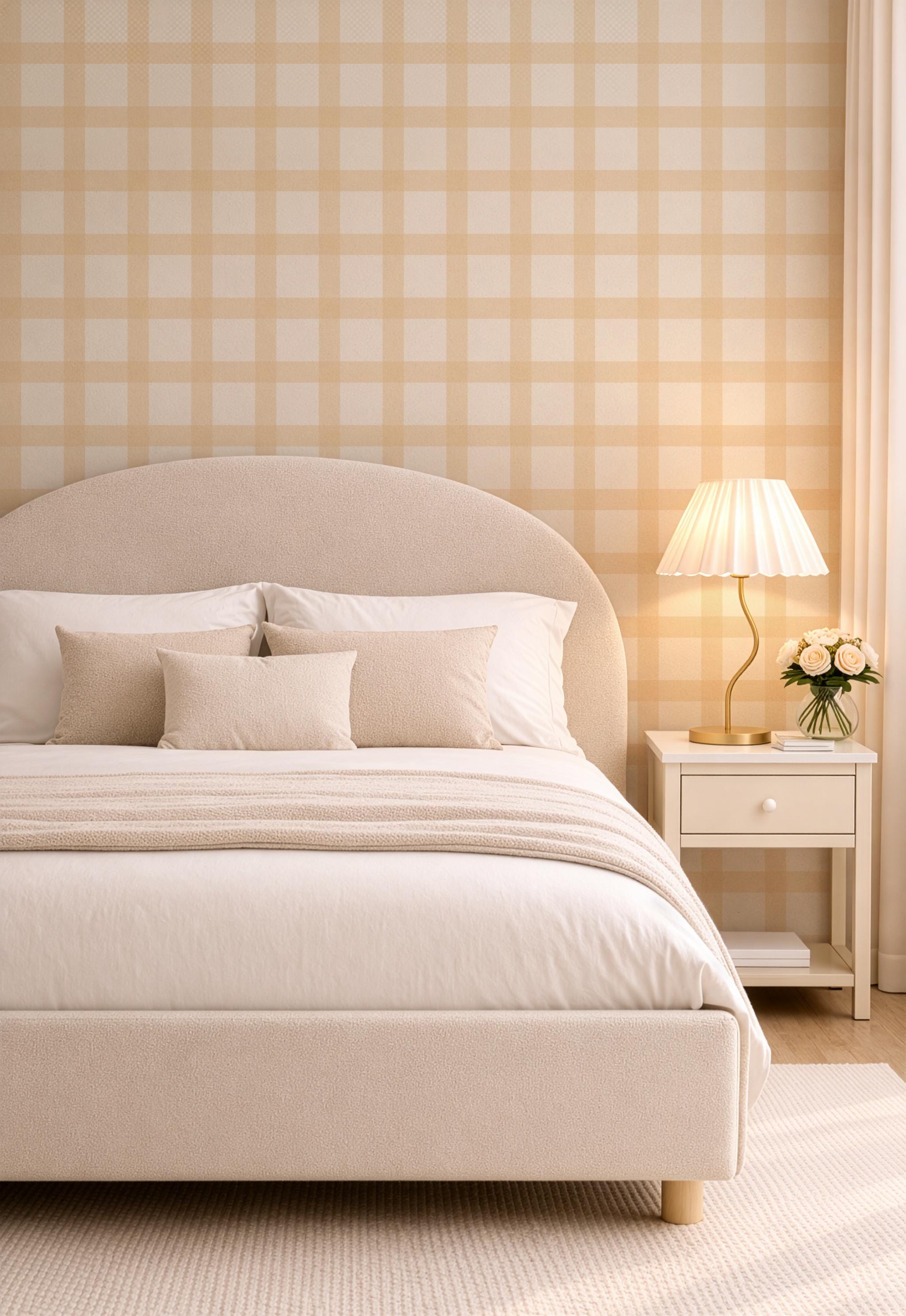 Butter Yellow Gingham Wallpaper – Cozy Cottage Nursery Wall Covering - Yellow Bedroom Wall Decor Cozy Cottage Wall - FREE SHIPPING