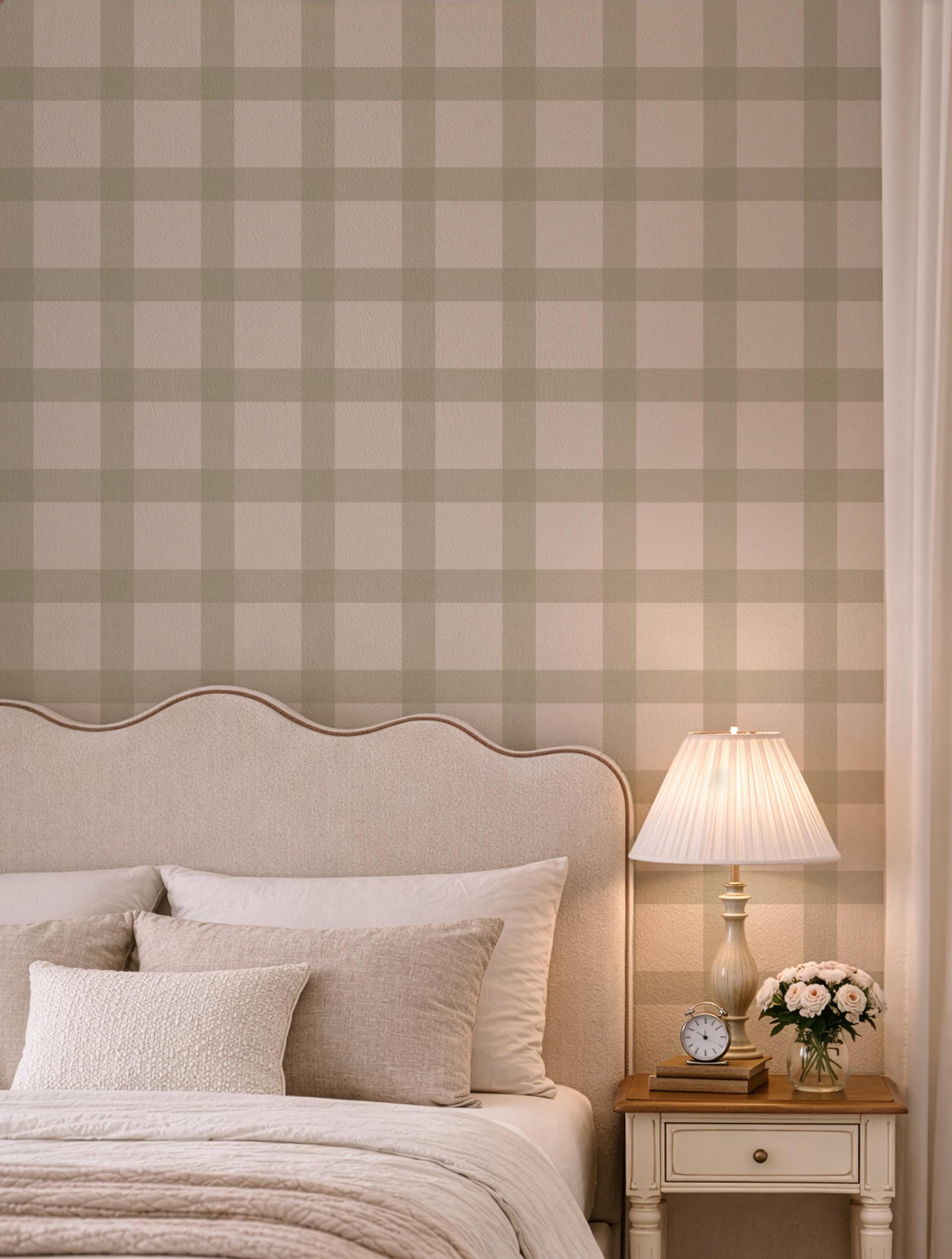 Sage Green Buffalo Plaid Wallpaper, Peel and Stick Nursery Decor, Farmhouse Check (Removable)