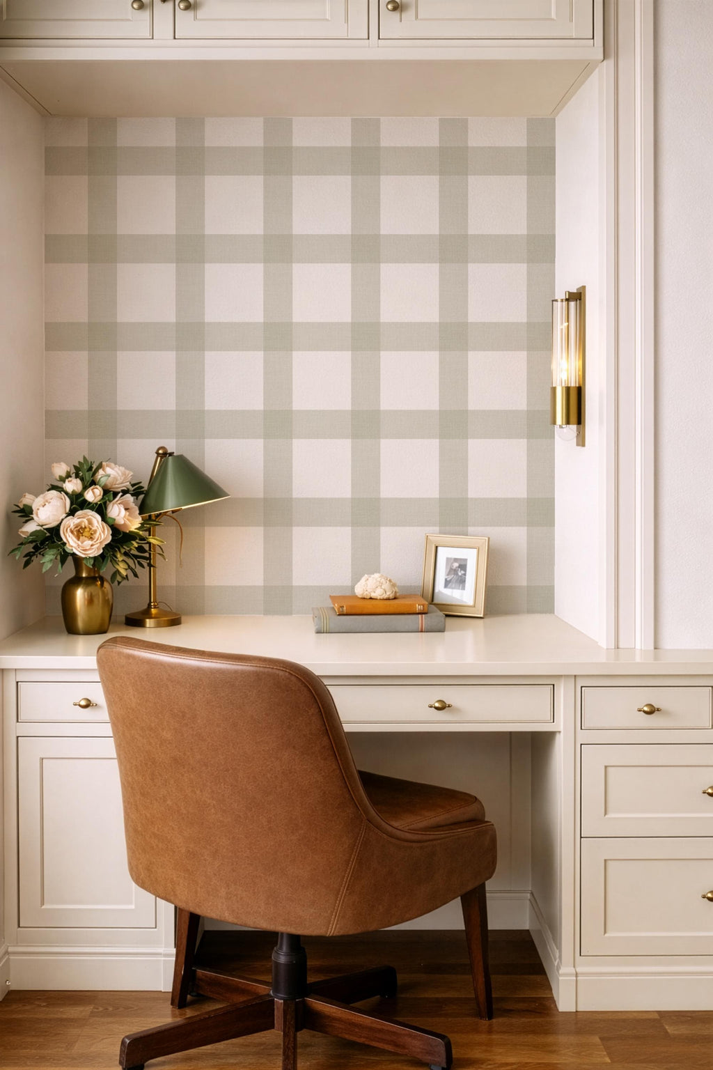 Sage Green Buffalo Plaid Wallpaper, Peel and Stick Nursery Decor, Farmhouse Check (Removable)